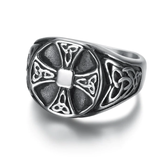 Handcrafted Stainless Steel Celtic Knot Cross Ring