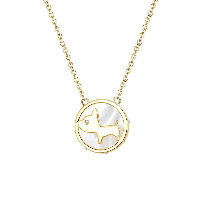 Silver Necklace with Cartoon Dog Pendant and Shell