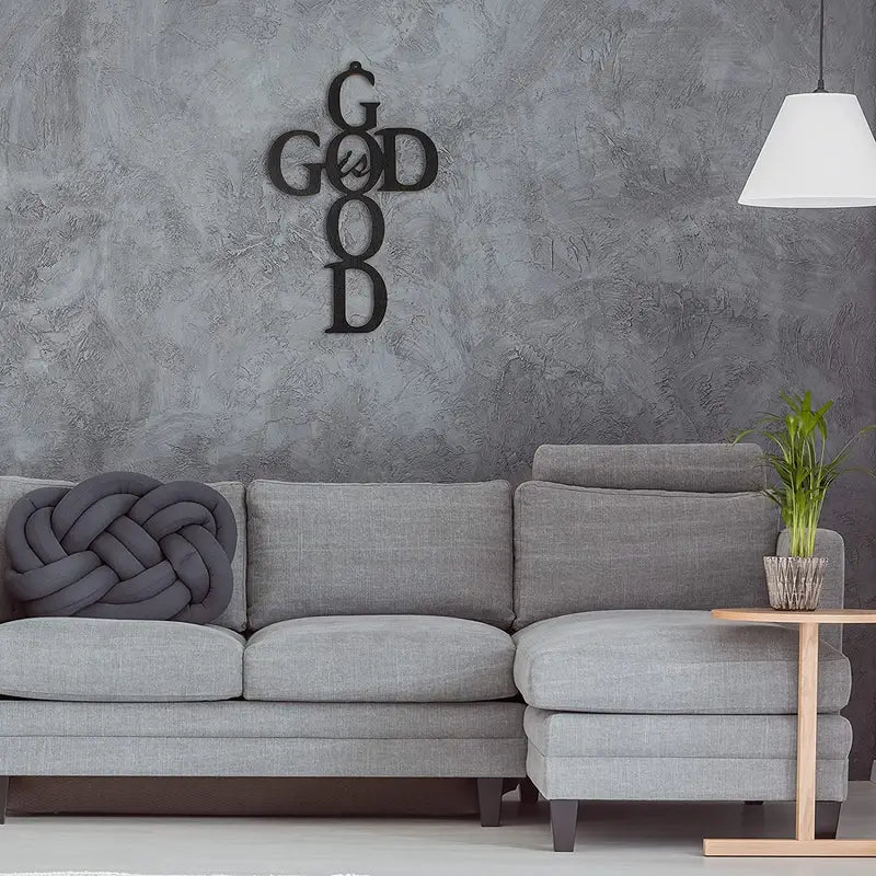 Black Cross Metal Wall Art - God Is Good Sign | Christian Decor