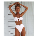 Women's Pink Bow-Front Bandeau High-Waist Bikini Set