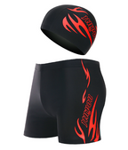 Men's Flame Print Swim Trunks and Cap Set