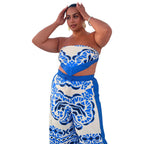 DN8718 Women's Fashion Print Tube Top & Pants Set