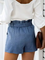 High-Waisted Blue Denim Shorts with Pockets for Women