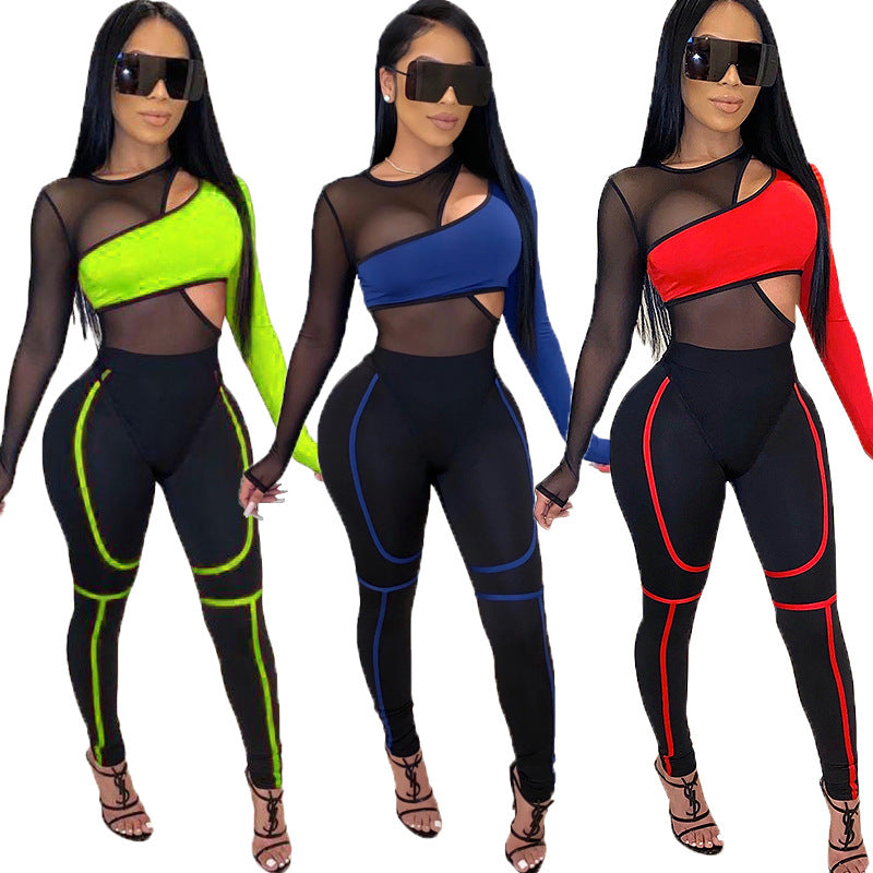 Women's Mesh Crop Top and Leggings Set