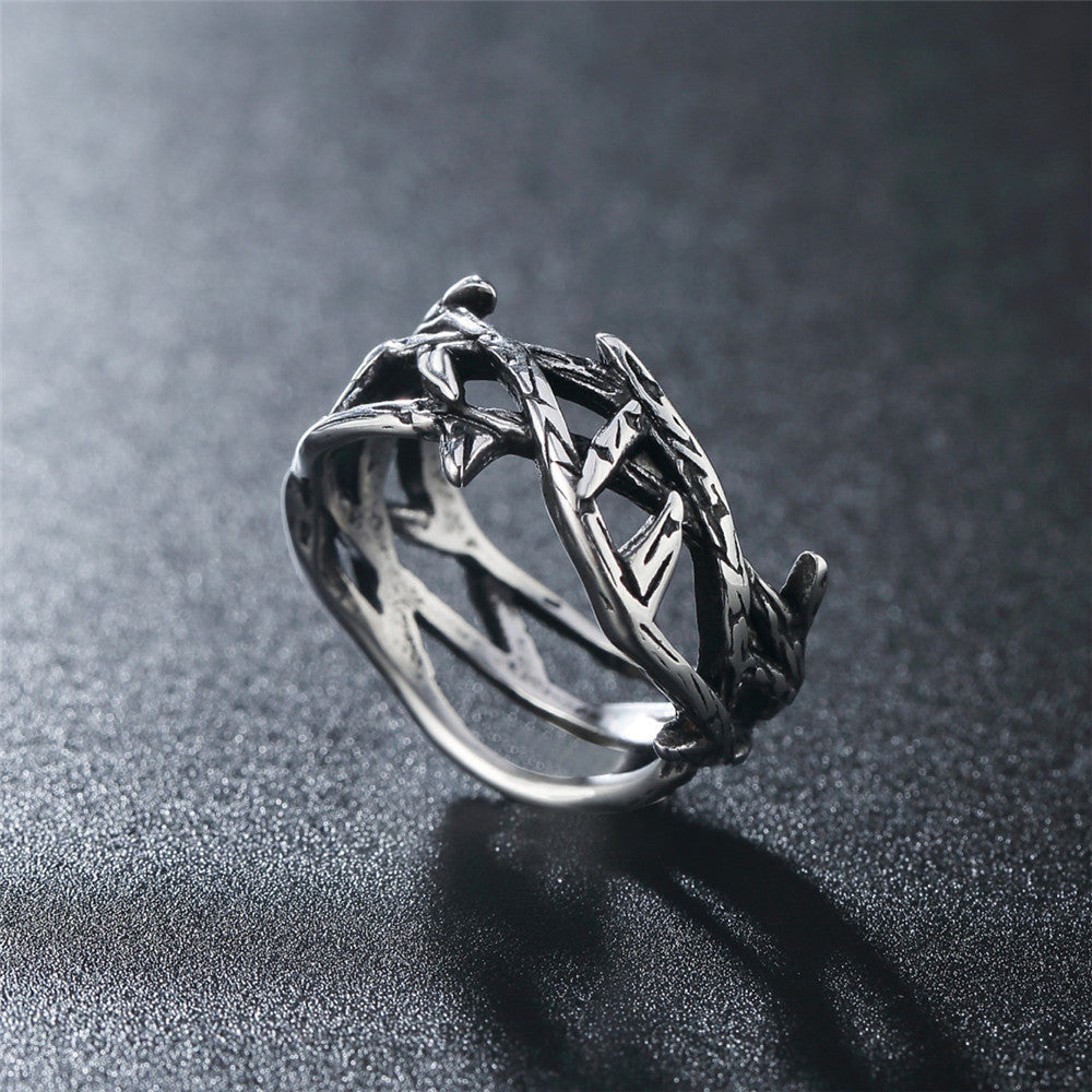 Vintage Jesus Thorn Crown Titanium Steel Ring | Christian Jewelry