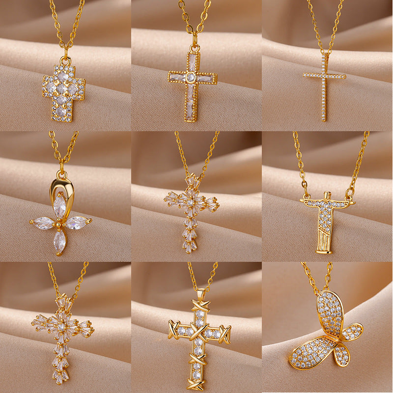 Trendy Minimalist Cross Pendant Necklace with Zirconia | Christian Jewelry