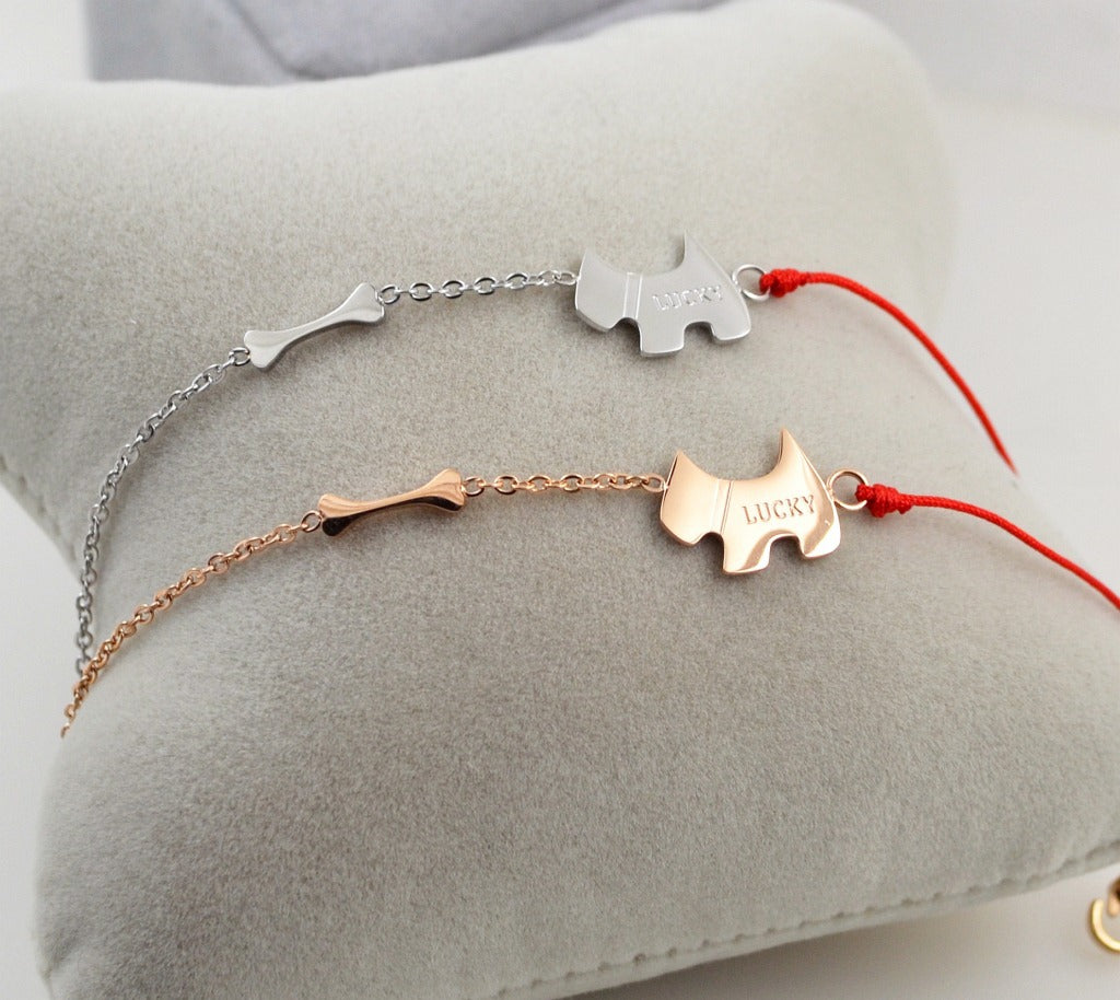 Titanium Steel Dog Heart Red Rope Bracelet for Couples