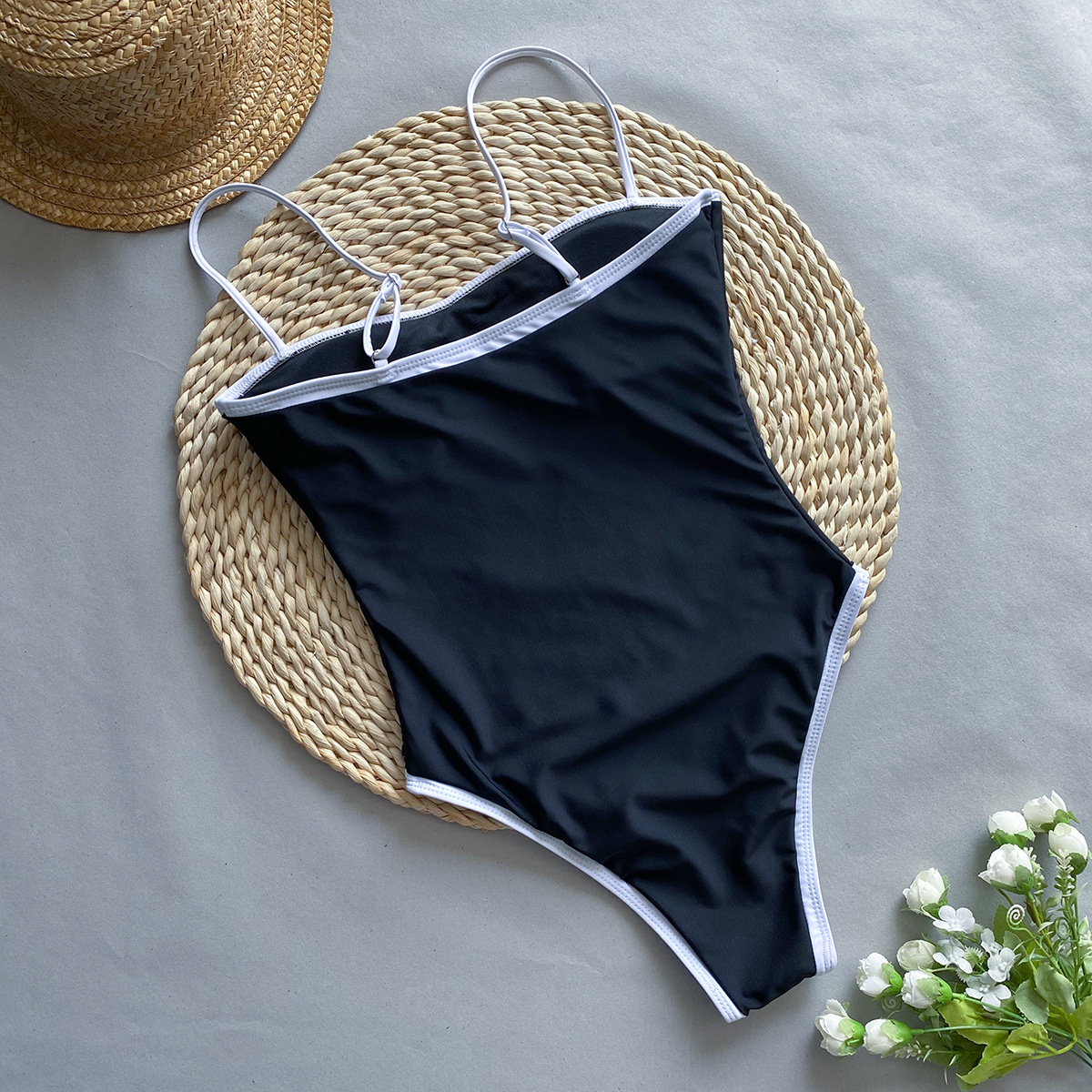 White Black-Trim One-Piece Swimsuit