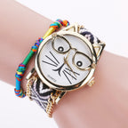 Knitted Yarn Bracelet Watch with Cute Cat Face Design