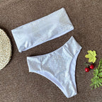 White Croc Print High-Waist Bandeau Bikini Set