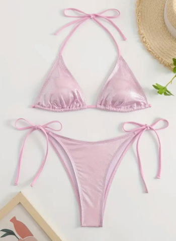 Floral Lace Applique String Bikini Set