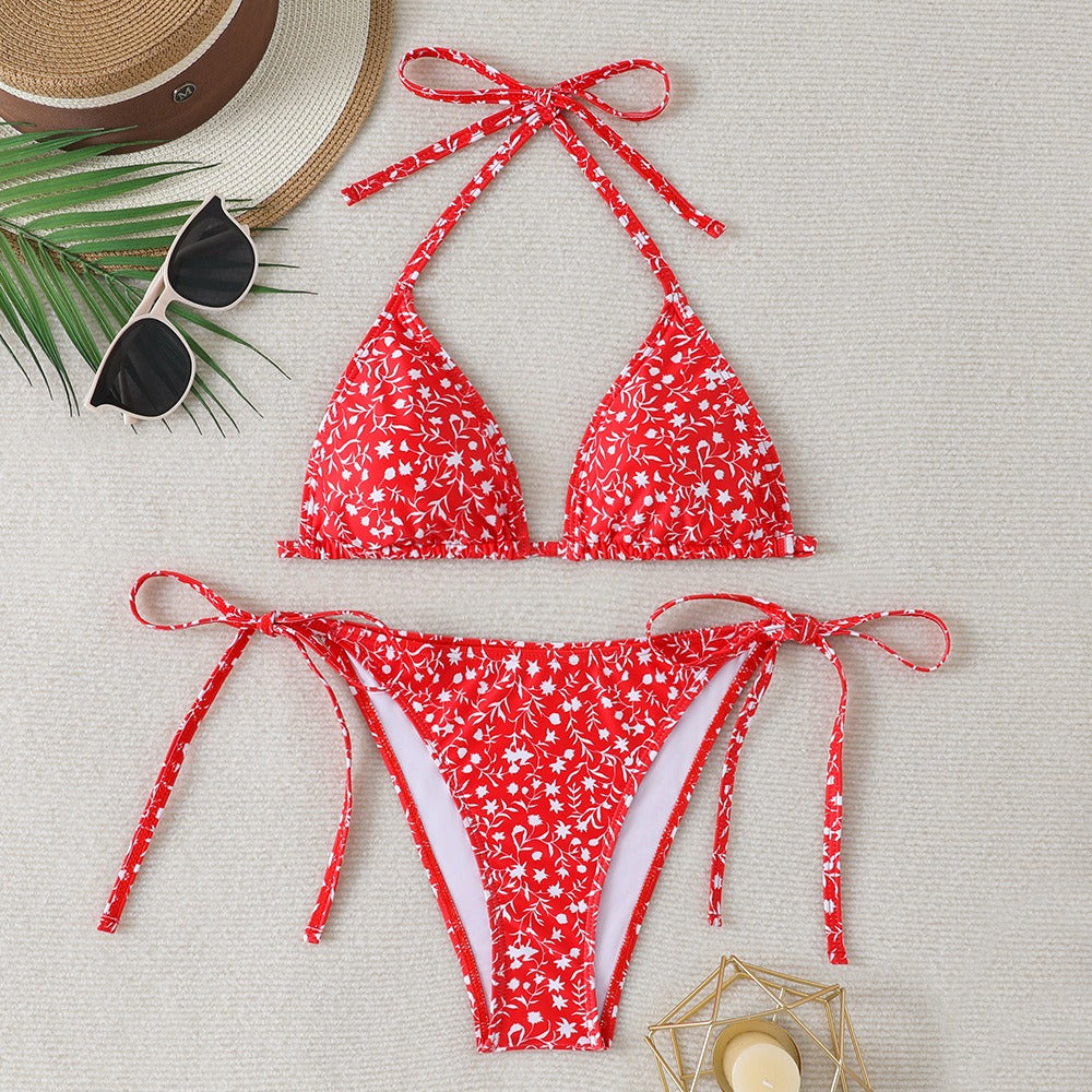 Green Ditsy Floral Triangle Bikini Set