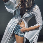 Bamboo Fabric Cover-Up with Flare Sleeves and Open Back