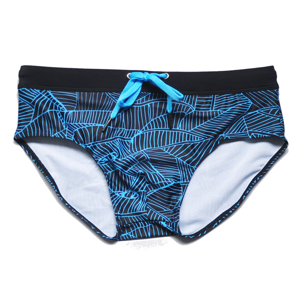 Men's Leaf-Print Low-Waist Swim Briefs