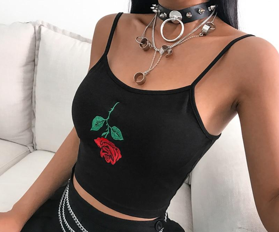 Embroidered Rose Crop Top Vest for Women