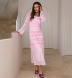 Black Open-Knit Long Sleeve Maxi Beach Cover-Up