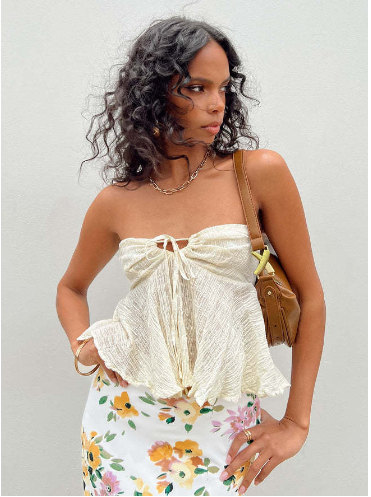 CHRONSTYLE Strapless Off Shoulder Ruffled Tube Top