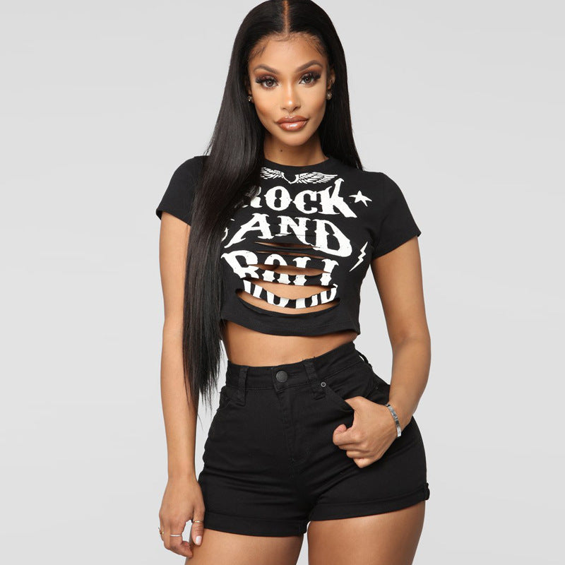 Printed Crop Top Women's T-Shirt with Short Sleeves