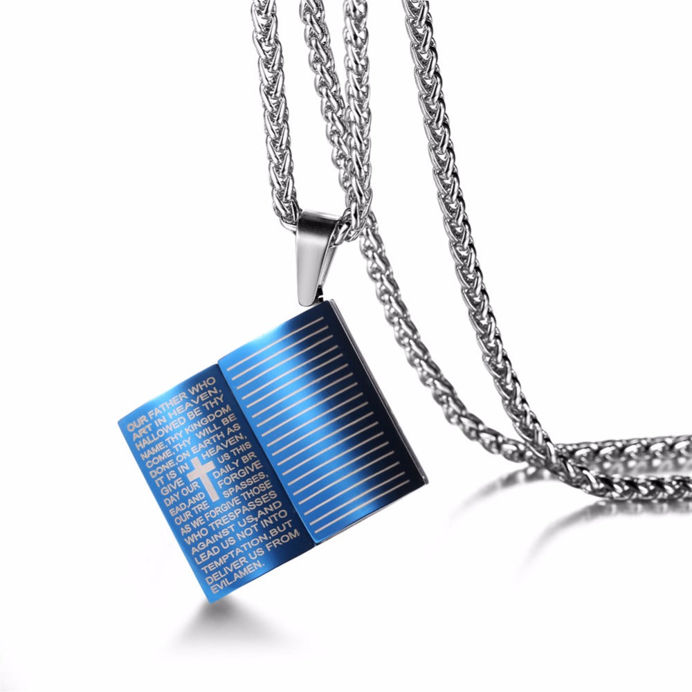 Jesus Bible Pendant Necklace - Stainless Steel Christian Jewelry