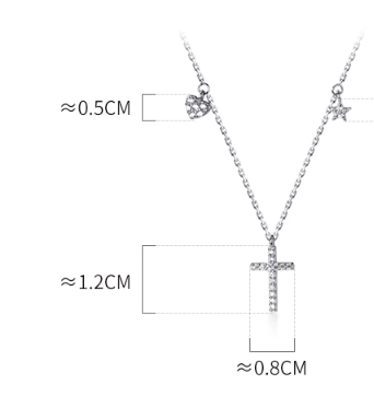 Ailuoqi Silver Necklace with Heart and Cross Design
