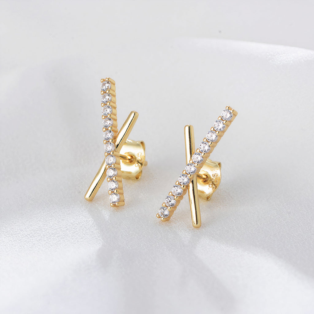 Gold Criss-Cross CZ Stud Earrings