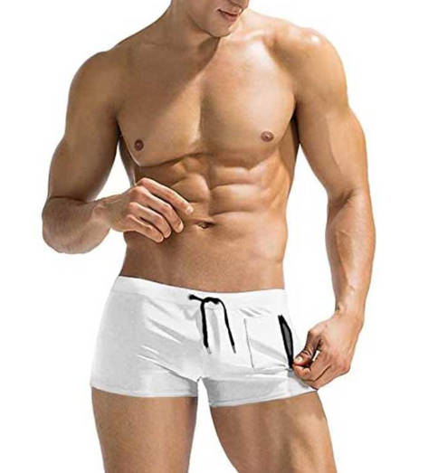 Men's Square-Leg Swim Trunks with Zip Pocket