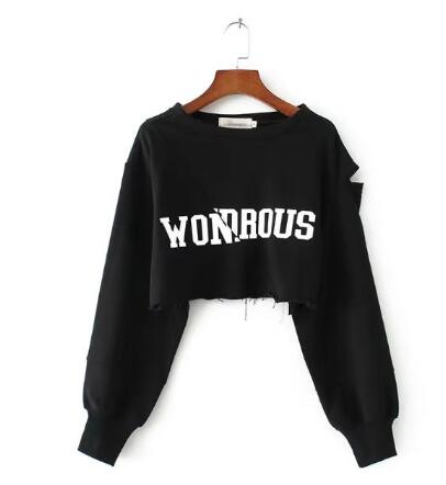 GFF Women's Cropped Hoodie with Ripped Details