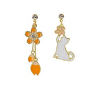 Japanese Cat Cherry Blossom Enamel Clip-On Earrings