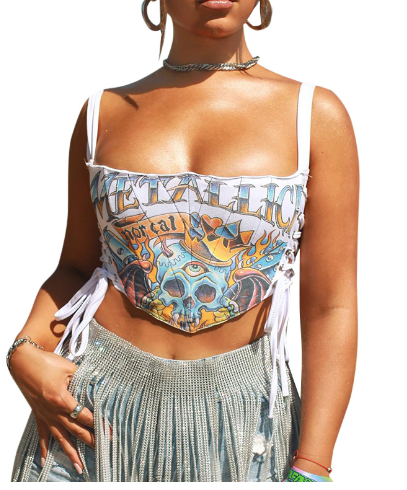 Contrasting Color Curved Hem Backless Tube Top Vest