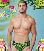 Men's Green Leaf-Print Swim Briefs