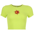 2020 Women's Fashion Crop Top Embroidered T-Shirt