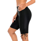 Solid Color Mid-Length Swim Shorts for Women