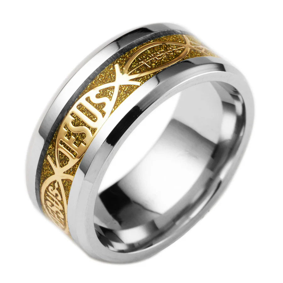 Jesus Letter Inlay Ring - Stainless Steel Christian Band