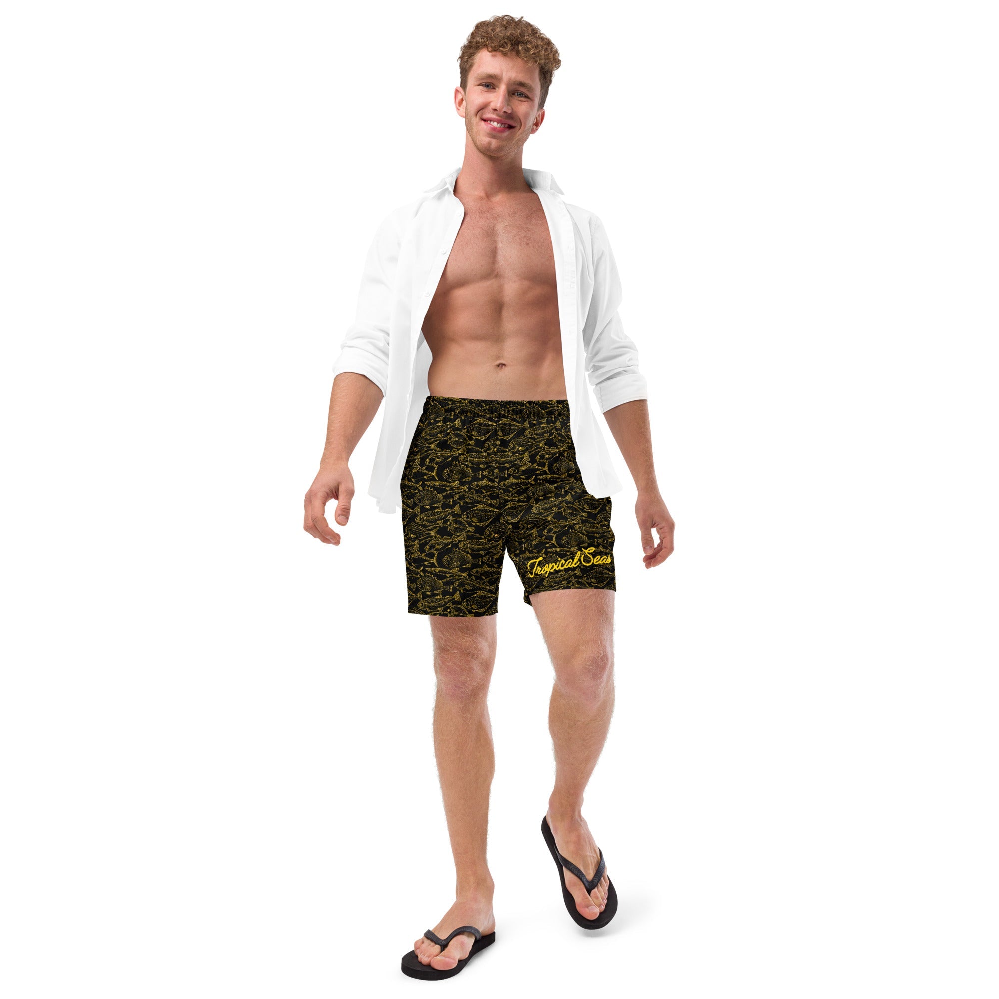 Men's Gold Fish Print Swim Trunks