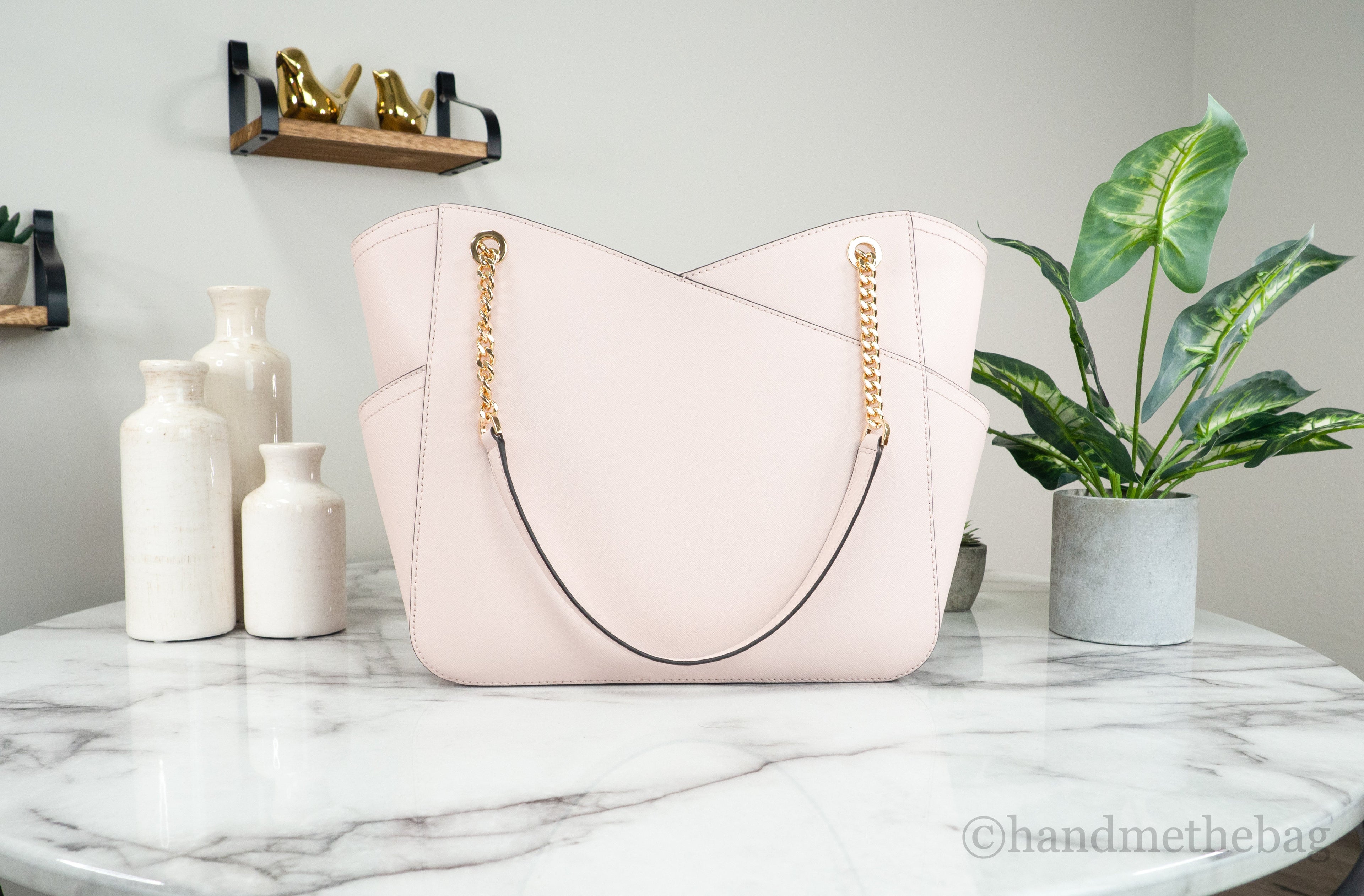 Michael Kors Jet Set Large Powder Blush X Cross Chain Shoulder Tote Handbag