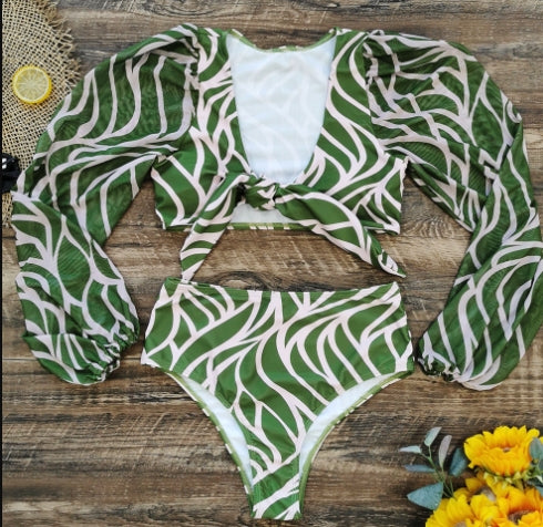 Long Sleeve High-Waisted Two-Piece Bikini Set