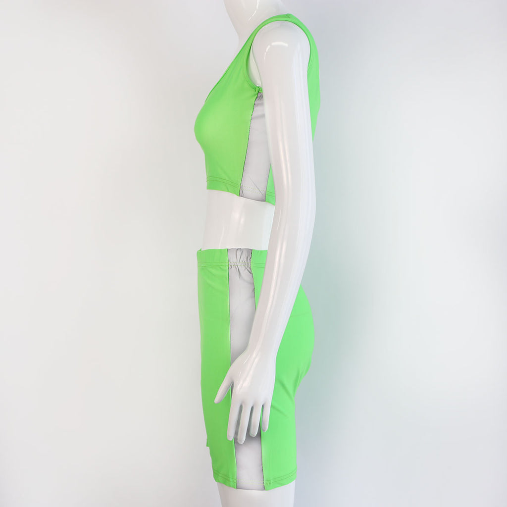 Women’s Reflective Strap Crop Top & High-Waist Shorts Set
