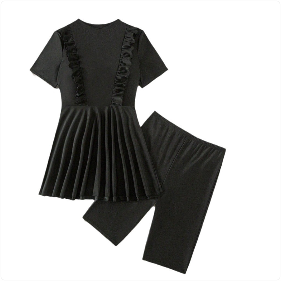 Black Swim Dress with Shorts Set