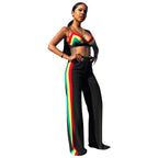 Rainbow Striped Crop Top and Wide Leg Pants Set