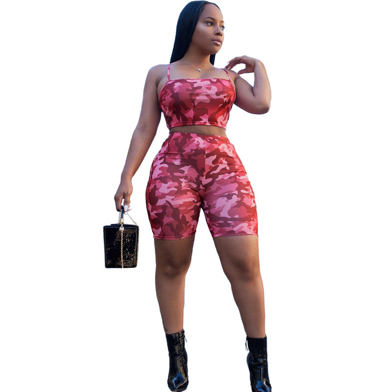 Women's Camouflage Crop Top and Shorts Set