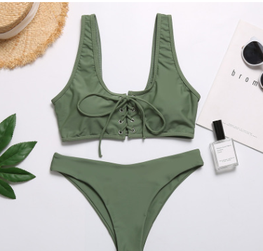 Lace-Up Scoop-Neck Bikini Set
