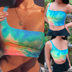 One-Shoulder Tie-Dye Bikini Swim Top