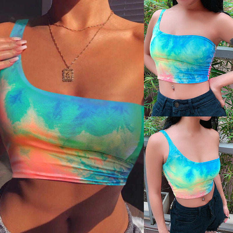 One-Shoulder Tie-Dye Bikini Swim Top