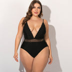 Plus Size Lace Trim One-Piece Swimsuit for Women