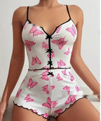 Women's Suspender Shorts Bow Suit
