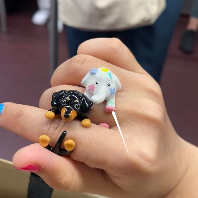 Unique Cartoon Sausage Dog Ring for Couples and Friends
