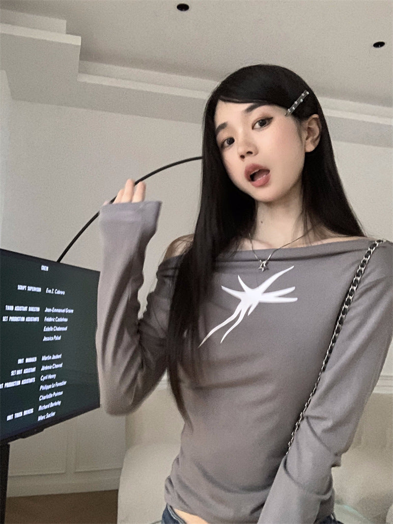 Printed Slim Fit Long Sleeve Crop Top