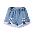Trendy Lace Denim Shorts with Bow for Girls 3-8 Years