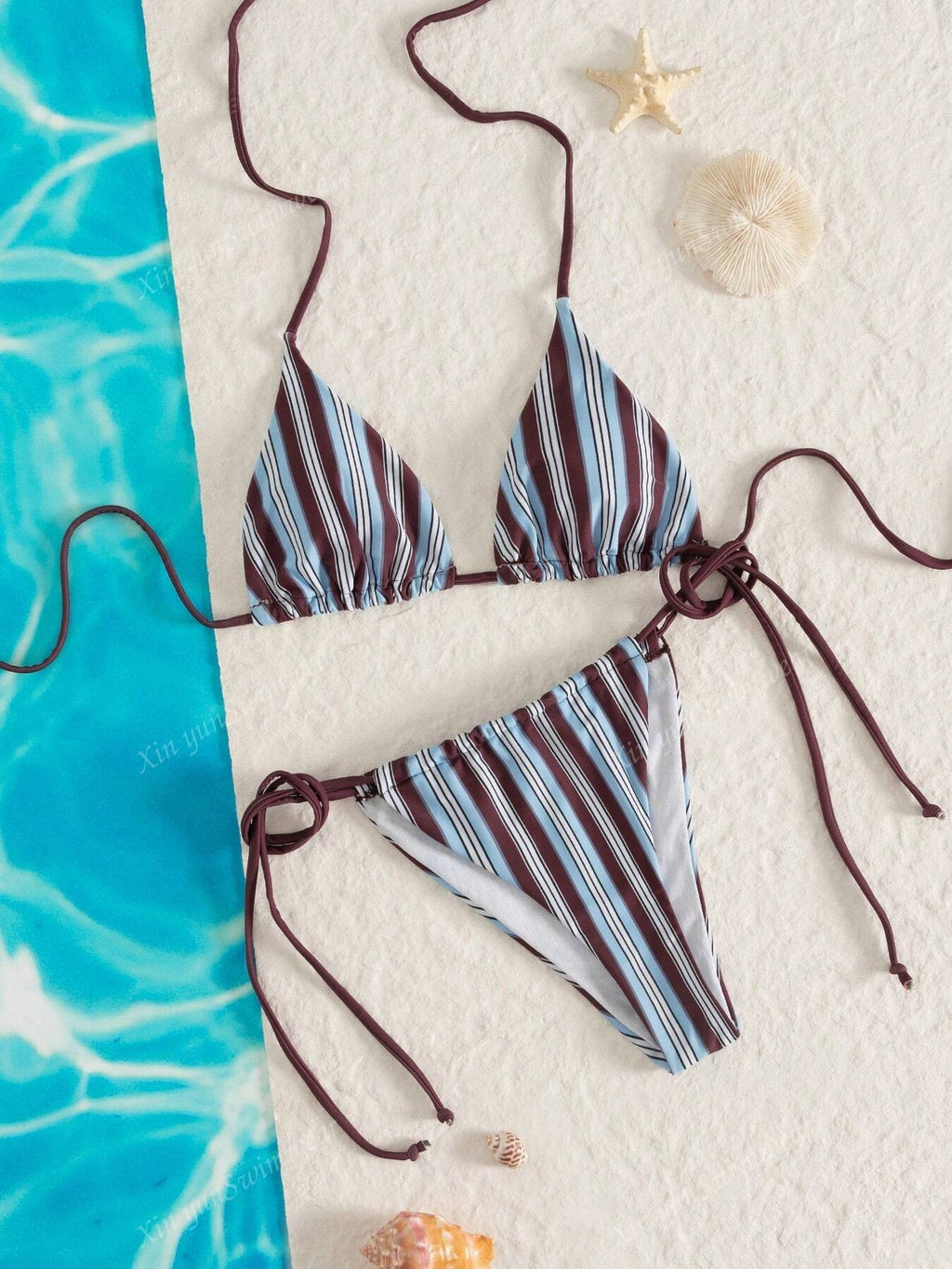 Women's Blue Striped Tie-Dye Bikini Set