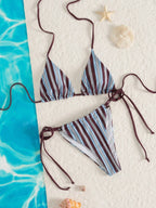 Women's Blue Striped Tie-Dye Bikini Set